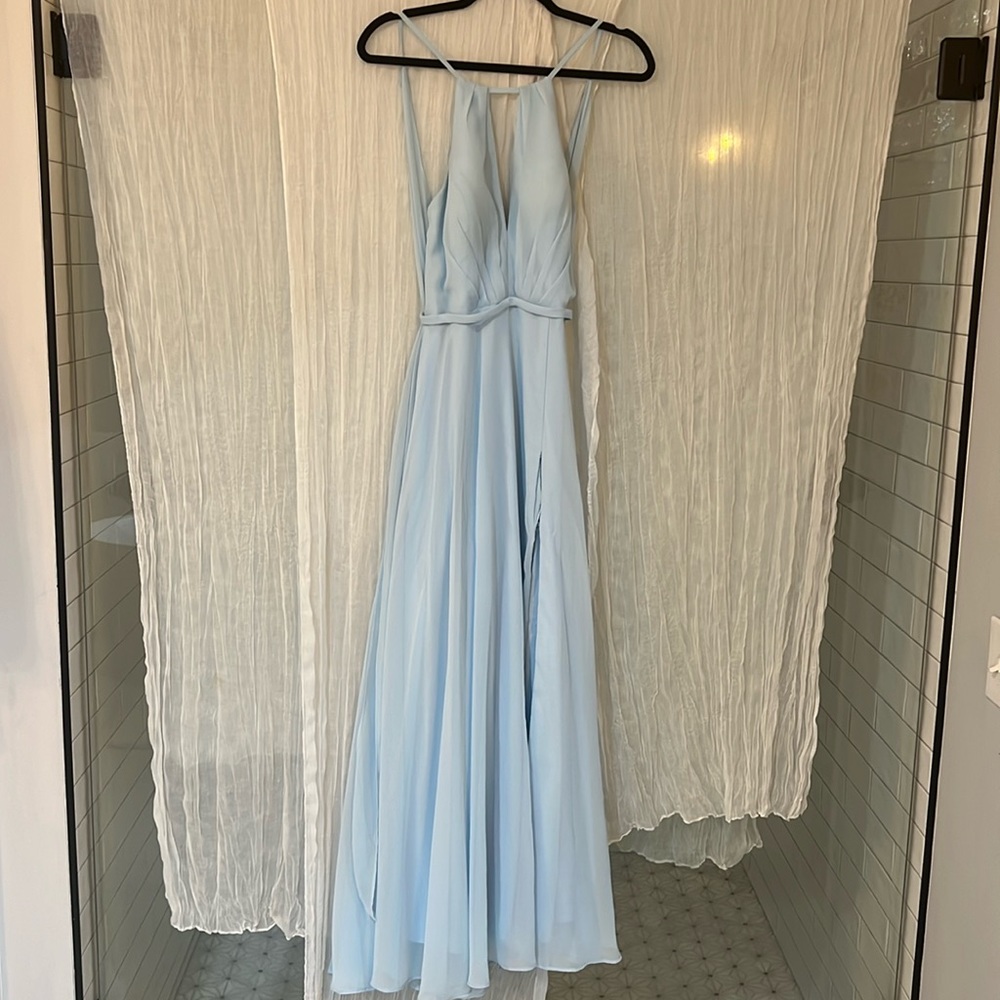 Azazie light blue bridesmaid dress | size A8